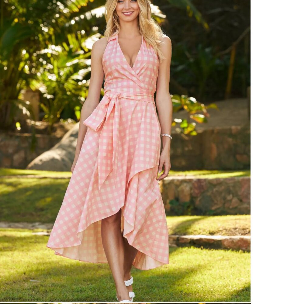 Halter Surplice Gingham Dress with POCKETS!